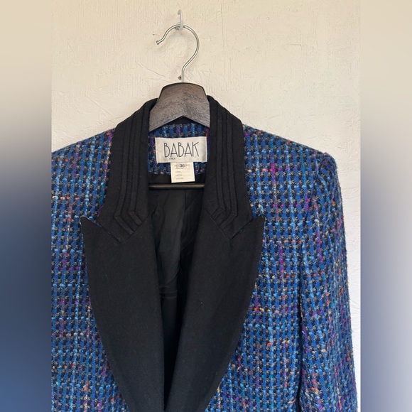 Vintage Tweed Made in Italy Blue Multicolour Wool Blend Blazer Jacket - Picture 5 of 12